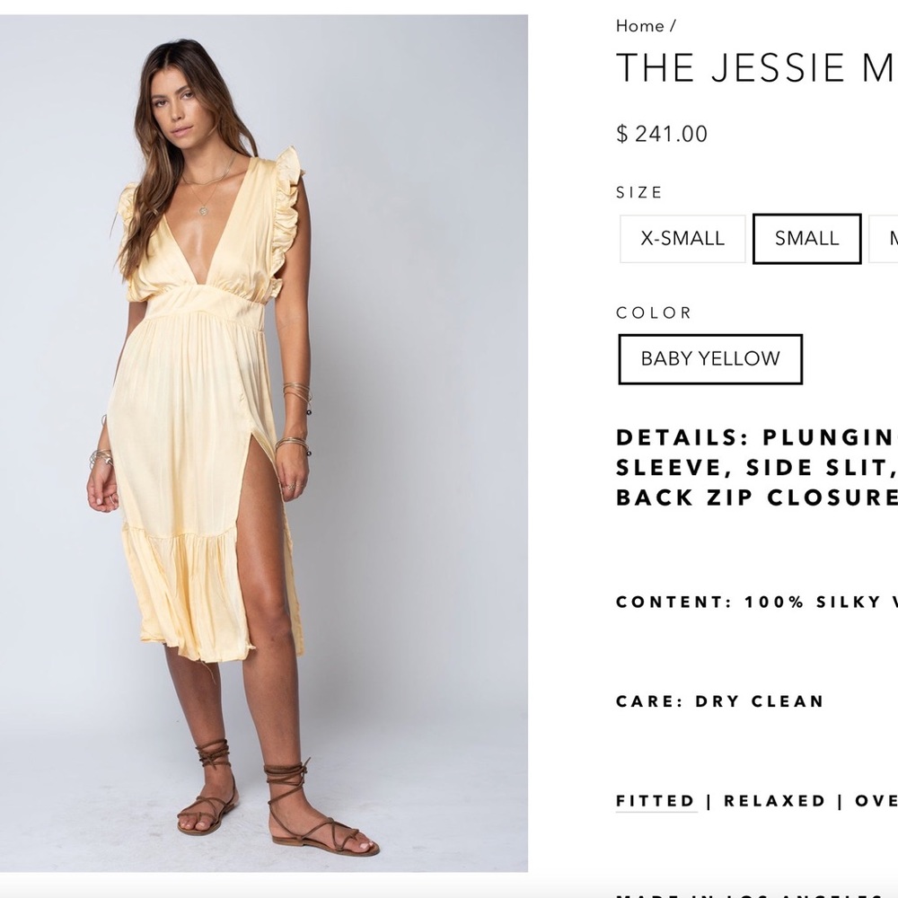 Stillwater Jessie MIDI Dress size small, pale yellow